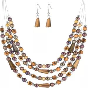 불규칙 레이어드 비즈 성명 목걸이 멀티 스트랜드 크리스탈 칼라 및 귀걸이 세트 여성 패션 의상 주얼리