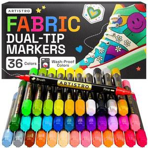 ARTISTRO 36 듀얼 팁 패브릭 마커 - 패브릭 장식 키트 - 의류용 영구 - 운동화, 가방, 신발, 섬유, 캔버스, 바느질, 공예, DIY용 아크릴 페인트 펜 - 브러시 및 파인