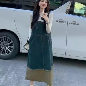 (올핀)빈티지 데님 멜빵 원피스 여성용 귀여운 스타일