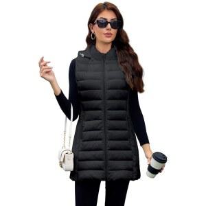 봄 가을 겨울용 후드 경량 패커블 민소매 조끼 여성용 롱 패딩