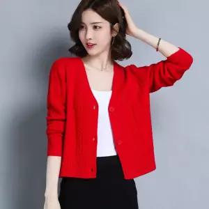 여사친 니트 가을 브이넥 카디건 하이웨스트 긴팔 쇼트 코디 톱 코트 CH3