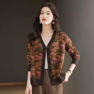 여사친 하프코트 브이넥 엄마옷 여외투여 카디건 프린트 CH3