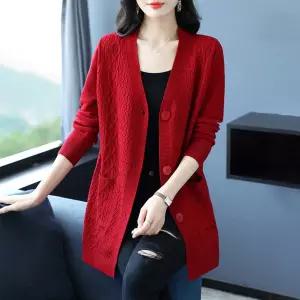 여사친 미디 니트 가을 아우터 브이넥 엄마룩 코트 카디건 춘추복 CH3