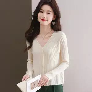 여사친 니트 울 퓨어 코트 아우터 솔리드 브이넥 봄가을 카디건 숏 100 CH3