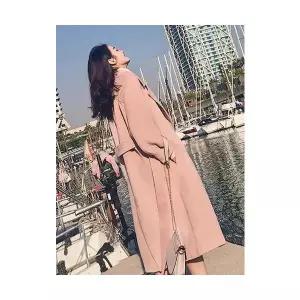 여친 하프 롱 모직 울 헵번 스타일 트렌치 추동 코트 CH3