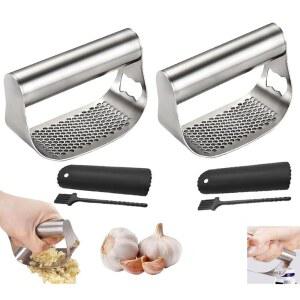 마늘 프레스, 스테인리스 프레스 로커 헤비 듀티 다진 사람, 필러가 포함된 채퍼, 스매시 주방 도구를 위한 청소 브러시 (2세트)
