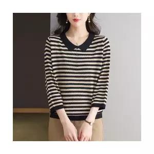 여사친 상의 티 셔츠 봄여름 스트라이프 넥 인형 반팔 칠부 CH1