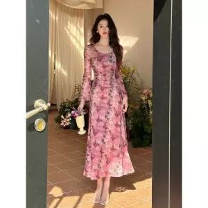 원피스 여사친 빈티지 플라워 프린트 슬림핏 머메이드 롱스커트 KS1