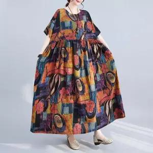 원피스 여친 롱 여름 플라워 빅사이즈 프린트 라운드 반팔 KS1