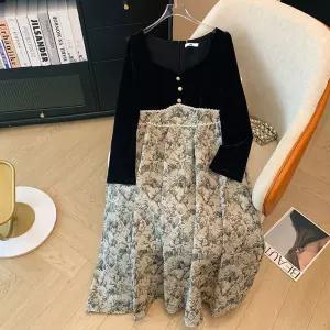 여자 원피스 빈티지 빅사이즈 플라워 패치 봄가을 가짜투피스 긴팔 KS3