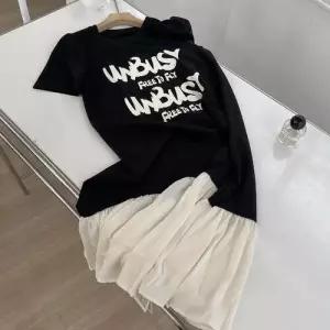 여성 원피스 검정 여름 중기장 티 머메이드 C 프린트 레터링 플라워 얇은 KS1