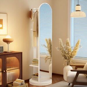 360도 회전 이동식 전신거울 선반 대형거울 수납장 행거 스탠드거울