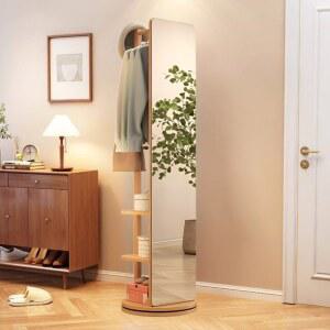 360도 회전 스탠드거울 전신거울 원목 수납 옷걸이 행거 거울