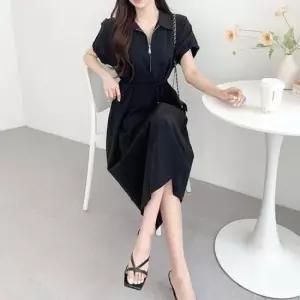 여성용 여성 롱원피스 루즈핏 퍼프소매 뒷셔링 데일리 원피스