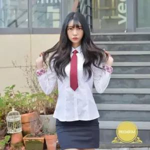 빅사이즈 (빅사이즈) 여성 각카라 화이트 셔츠 (빨강체크) ~4XL