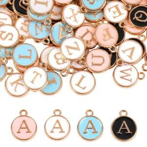 주얼리 제작을 위한 104 PCS 레터 참 양면 벳 및 목걸이 팔찌를 이니셜
