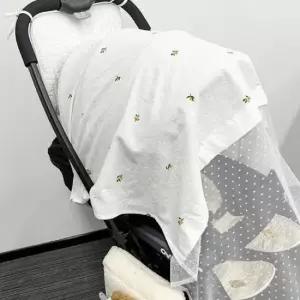 [반려] 아기자기한 꽃무늬 곰돌이 통풍이 잘되는 매쉬 도트 유모차 선쉐이드 악세사리 벌레차단