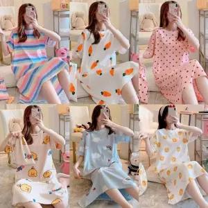 파자마 잠옷 여름 임산부 면 롱 홈웨어 원피스 반팔