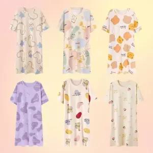 루즈핏 잠옷 원피스 홈드레스 롱 홈웨어 파자마 반팔