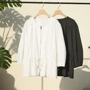 [하프클럽/]여자 집업 벨티드 폴리나일론 블라우스