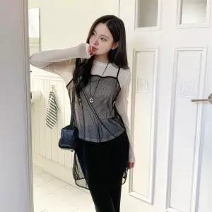 여자 데일리 데이트룩 도트 쉬폰 슬립 원피스 세트