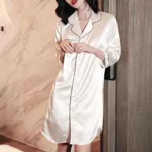 신혼여행 반팔 실크잠옷 여름 셔츠원피스 파자마