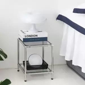 조립식 협탁 2단 선반 유리 진열대 스텐 모듈 사이드 테이블