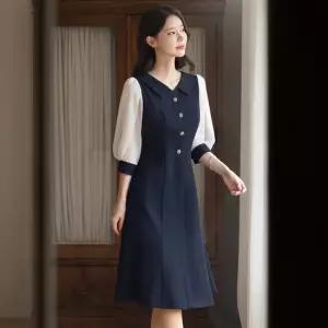 [시크라인] 프메카 플랫카라 시스루 배색 원피스