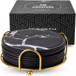 코스비노 프리미엄 코스터 10개 세트 디자인 블랙 홀더 이탈리아 메탈 스페이스 골드 앤 화이트