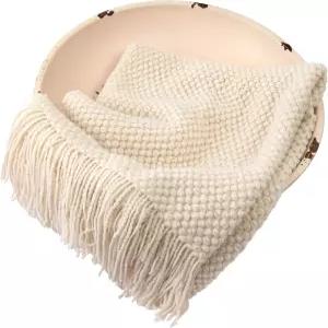 신생아 사진 담요 - 바구니 그릇용 니트 포즈 소품 부드러운 중성 아크릴 실 (크림색)