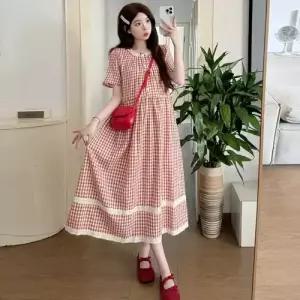 여사친 원피스 빨강 롱 여름 마마 체크 임부복 MACHI2