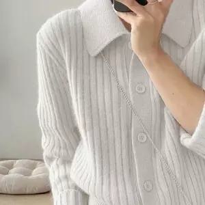 ( )여성 가디건 봄 니트 아이보리 카라 가을롱가디건 봄 학생가디건 두꺼운가디건 골지 니트가디건 두툼가