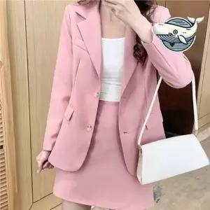 (색상 블랙)봄 여성 핑크 투피스 정장 스커트 스타일 스커트 슬랙스 세미 여자 봄수트 세트 투피스 여성 정