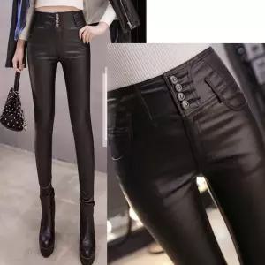 [유토피아]F006977_(기모)버튼포인트 코팅스키니팬츠 바지 레더 기모 팬츠 레깅스 스키니