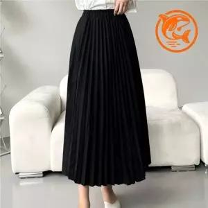 세련된 블랙 롱 스커트 봄가을 데일리 레이어드 스타일루즈핏 여성 슬림 실크안감