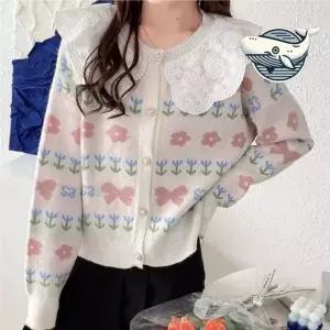 ( )여성 레이스 플라워 긴팔 가디건 봄가을 패턴 프릴 예쁜 봄 가을 레이스 간절기 기본 회사 가 긴팔