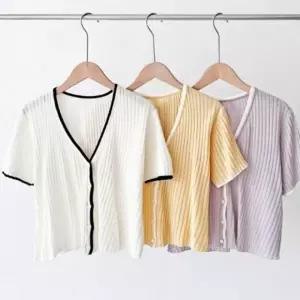 여자용 크롭 브이넥 반팔 니트 가디건 봄가을 데일리웨어 여름 봄 니트 데일리 반팔 가을 가디건