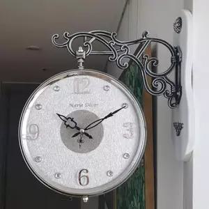 양면벽시계 글리터 무소음 양면시계 (실버화이트)