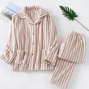 커플극세사잠옷 겨울 밍크 극세사 스트라이프 커플 수면잠옷 세트