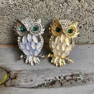 부엉이 브로치 여성 큐빅 팔각 브로치