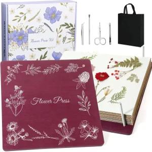 Hoolerry 초대형 플라워 프레스 키트 11인치 아마런트 선물용 건조 아트 북마크 부케 나무 드라이 보존 꽃