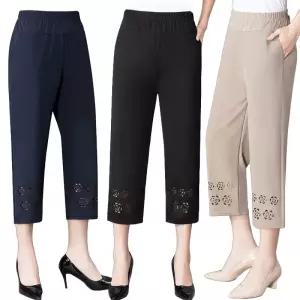 아줌마큰옷 7부 빅사이즈 느슨한 긴바지 밴딩바지 부인복 캐주얼