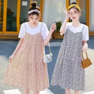 [라일리여성의류] Rly 컬러풀 플라워 반팔 나시 레이어드 원피스 URK