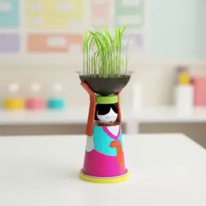 잔디인형 만들기 식물 물잔디 학습 키우기 화분 기르기 씨앗발아 관찰 실험 (LED형1인용)