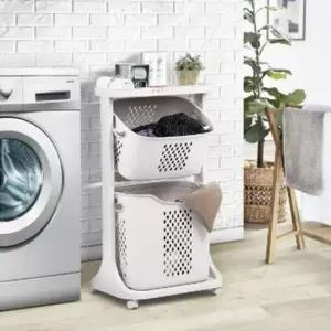 세탁실수납장 빨래함 2단 빨래바구니 세탁바구니 이동식