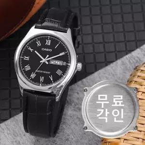 무료각인 MTP-V006L-1B 클래식 로마 데이데이트 오토캘린더 정장캐쥬얼 남자 가죽 시계 d
