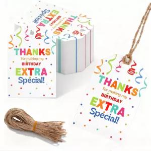 100개 와주셔서 감사합니다 태그 끈이 달린 선물 생일 파티 간식 가방 손님 감사 (콘페티 디자인)