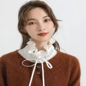 [의류] 러플 리본 하이넥 페이크 카라 넥케이프 이너셔츠