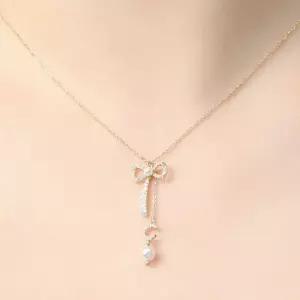 (비쥬홀릭) 실버925 골드도금 리본 진주볼 목걸이 패션목걸이