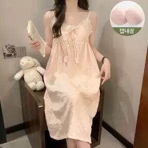 [샵앤] 여성 캡내장 4사이즈 프릴 나시 롱 잠옷 원피스 WON-WDR-WFHI6UH